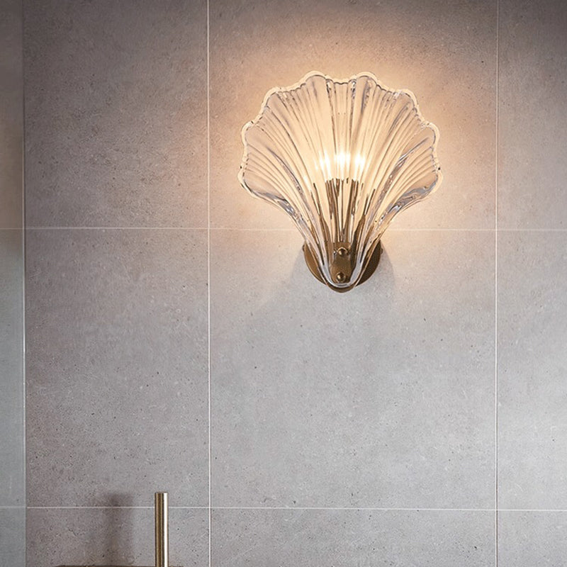 Applique murale moderne de luxe en verre et fer en forme de coquillage rond à 1 lumière pour salon 