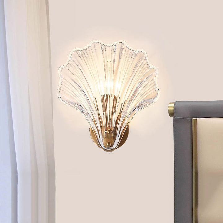 Applique murale moderne de luxe en verre et fer en forme de coquillage rond à 1 lumière pour salon 