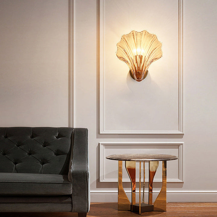 Applique murale moderne de luxe en verre et fer en forme de coquillage rond à 1 lumière pour salon 