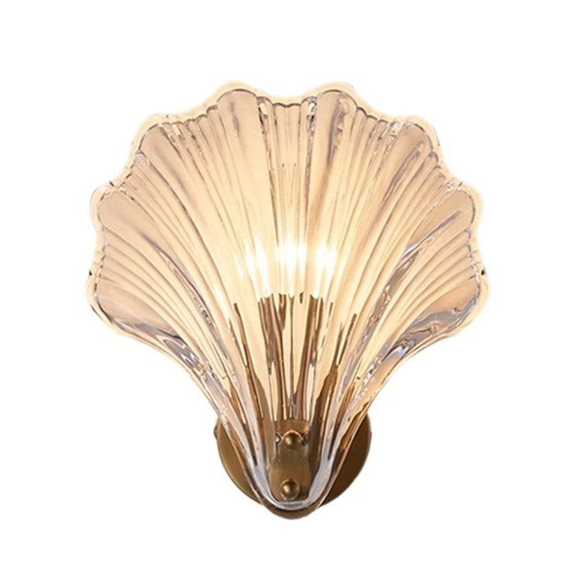 Applique murale moderne de luxe en verre et fer en forme de coquillage rond à 1 lumière pour salon 