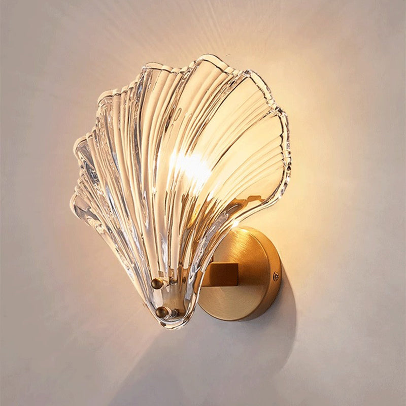 Applique murale moderne de luxe en verre et fer en forme de coquillage rond à 1 lumière pour salon 