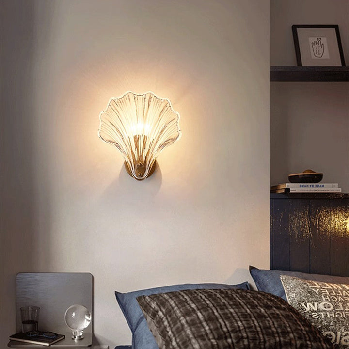 Applique murale moderne de luxe en verre et fer en forme de coquillage rond à 1 lumière pour salon 