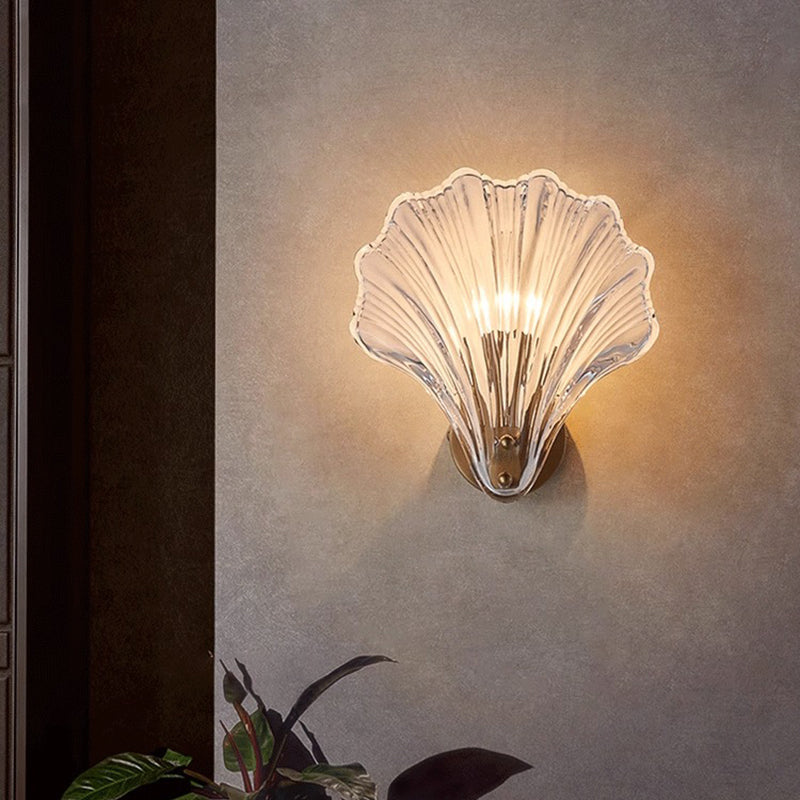 Modern Luxury Glass Iron Shell-Shaped Round 1-Light Wall Sconce Lamp For Living Room
