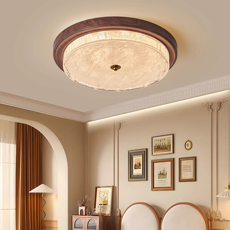 Traditionelle Vintage Glas Eisen Ripple Runde LED Deckenleuchte für Schlafzimmer 