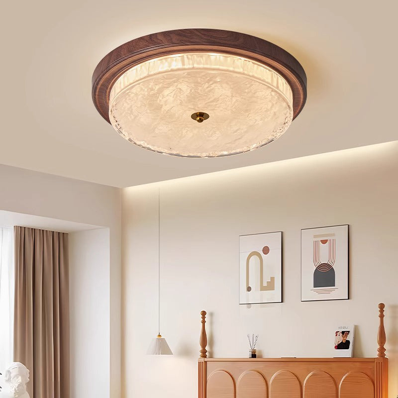Traditionelle Vintage Glas Eisen Ripple Runde LED Deckenleuchte für Schlafzimmer 
