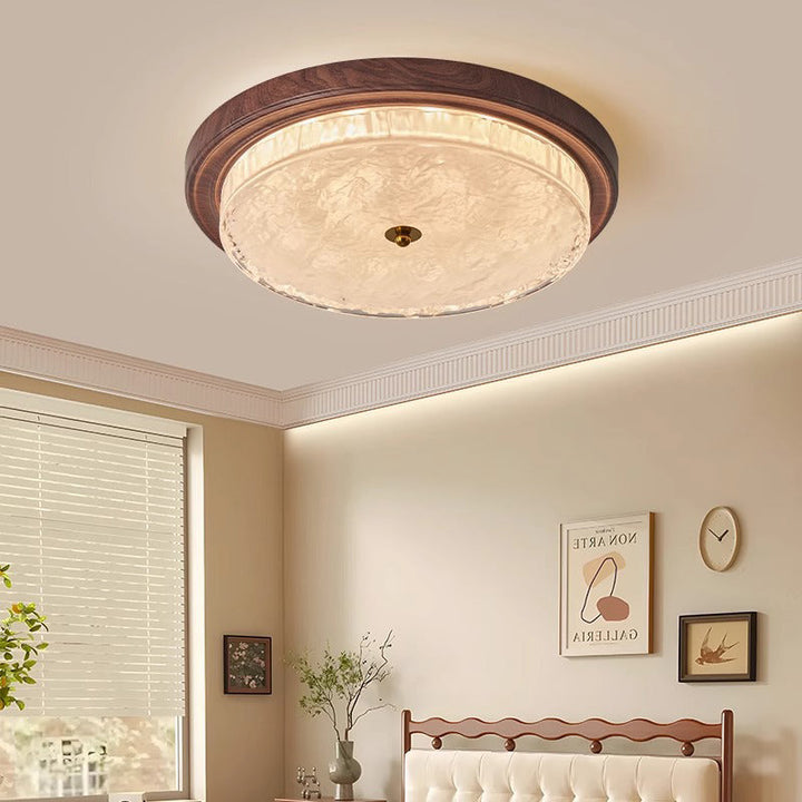 Traditionelle Vintage Glas Eisen Ripple Runde LED Deckenleuchte für Schlafzimmer 