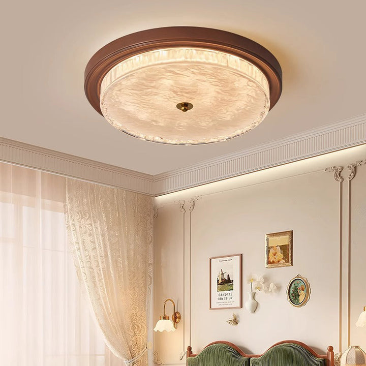Traditionelle Vintage Glas Eisen Ripple Runde LED Deckenleuchte für Schlafzimmer 