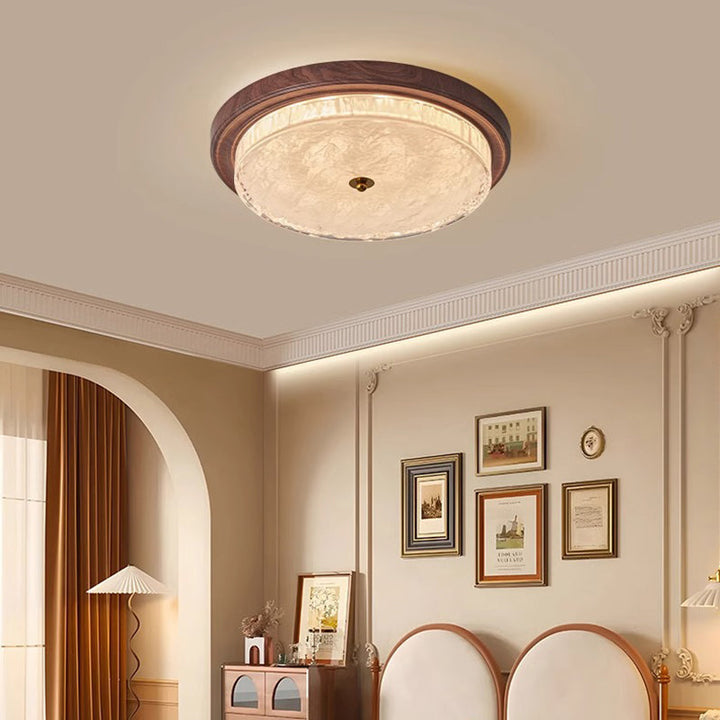 Traditionelle Vintage Glas Eisen Ripple Runde LED Deckenleuchte für Schlafzimmer 