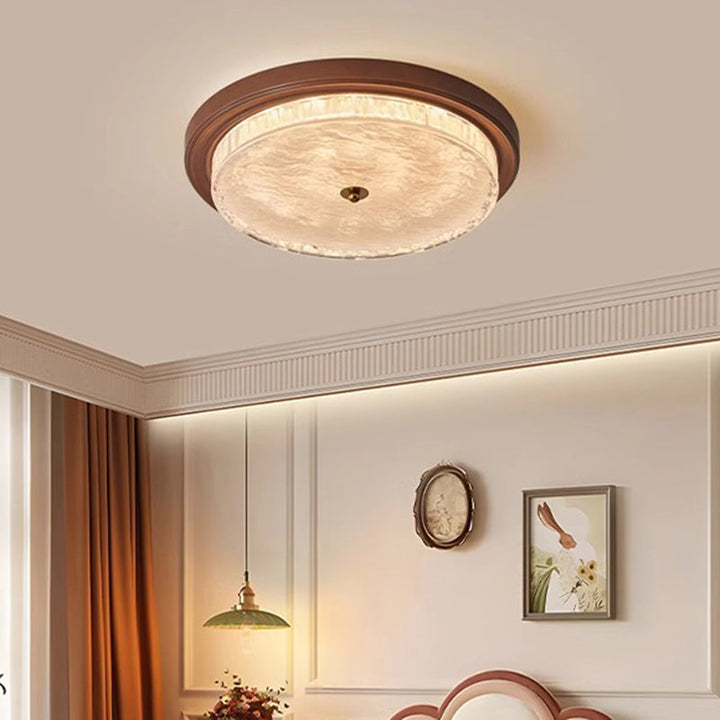 Traditionelle Vintage Glas Eisen Ripple Runde LED Deckenleuchte für Schlafzimmer 