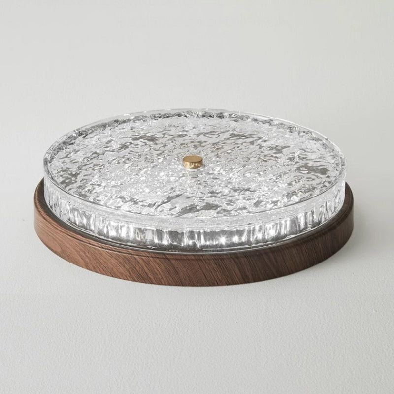 Traditional Chinese Metal Glass Ripple Round LED Flush Mount Ceiling Light For Bedroom