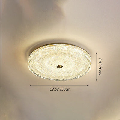 Contemporary Scandinavian Copper Stainless Steel Crystal Sand Round Cylinder LED Flush Mount Ceiling Light For Bedroom