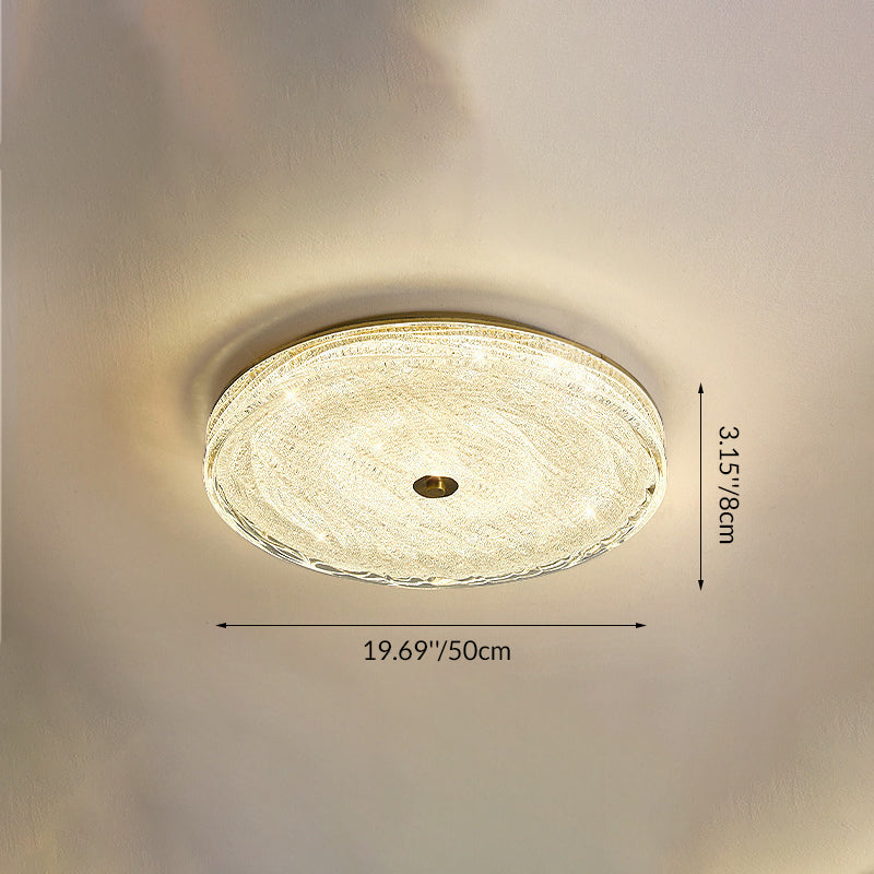 Contemporary Scandinavian Copper Stainless Steel Crystal Sand Round Cylinder LED Flush Mount Ceiling Light For Bedroom