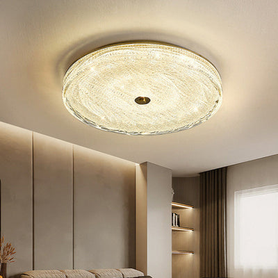 Contemporary Scandinavian Copper Stainless Steel Crystal Sand Round Cylinder LED Flush Mount Ceiling Light For Bedroom