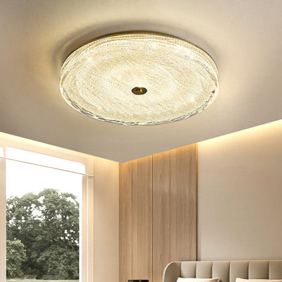 Contemporary Scandinavian Copper Stainless Steel Crystal Sand Round Cylinder LED Flush Mount Ceiling Light For Bedroom