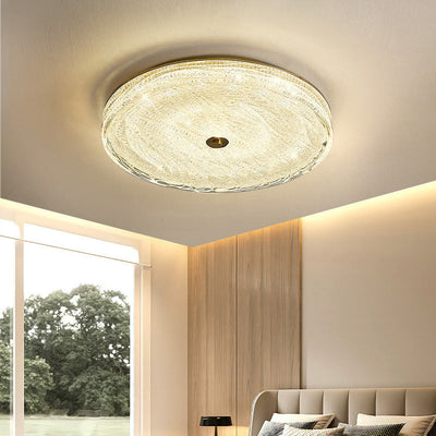 Contemporary Scandinavian Copper Stainless Steel Crystal Sand Round Cylinder LED Flush Mount Ceiling Light For Bedroom