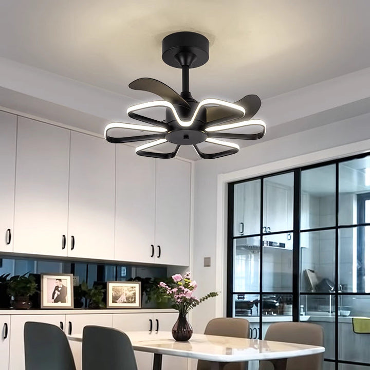 Moderner minimalistischer ABS-Eisen-Fan-förmiger runder LED-Deckenventilator mit Stangen für das Schlafzimmer 