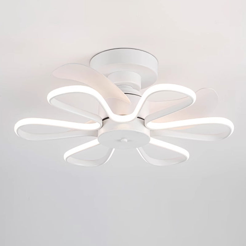Modern Minimalist ABS Iron Fan-Shaped Round LED Downrods Ceiling Fan Light For Bedroom