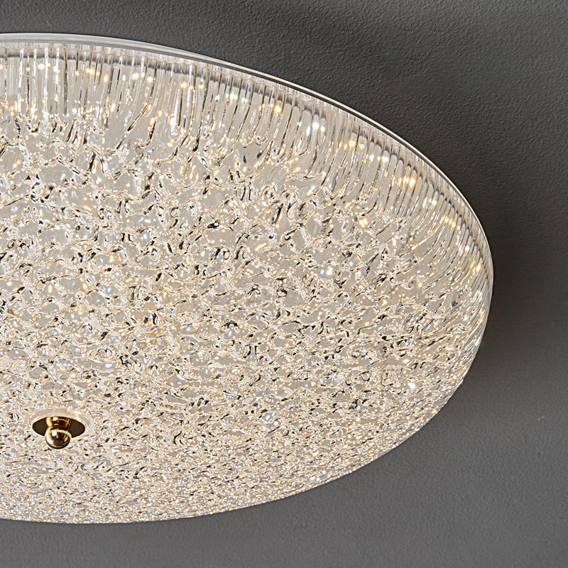 Contemporary Scandinavian Metal Acrylic Crystal Sand Semicircle LED Flush Mount Ceiling Light For Bedroom