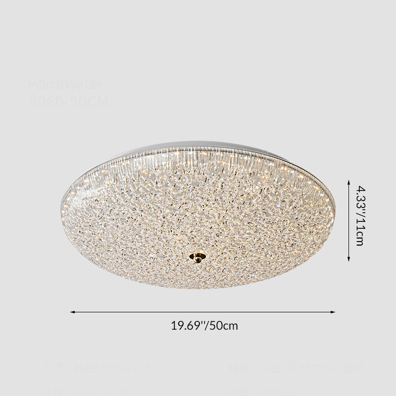 Contemporary Scandinavian Metal Acrylic Crystal Sand Semicircle LED Flush Mount Ceiling Light For Bedroom