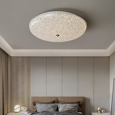 Contemporary Scandinavian Metal Acrylic Crystal Sand Semicircle LED Flush Mount Ceiling Light For Bedroom