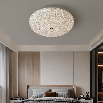 Contemporary Scandinavian Metal Acrylic Crystal Sand Semicircle LED Flush Mount Ceiling Light For Bedroom