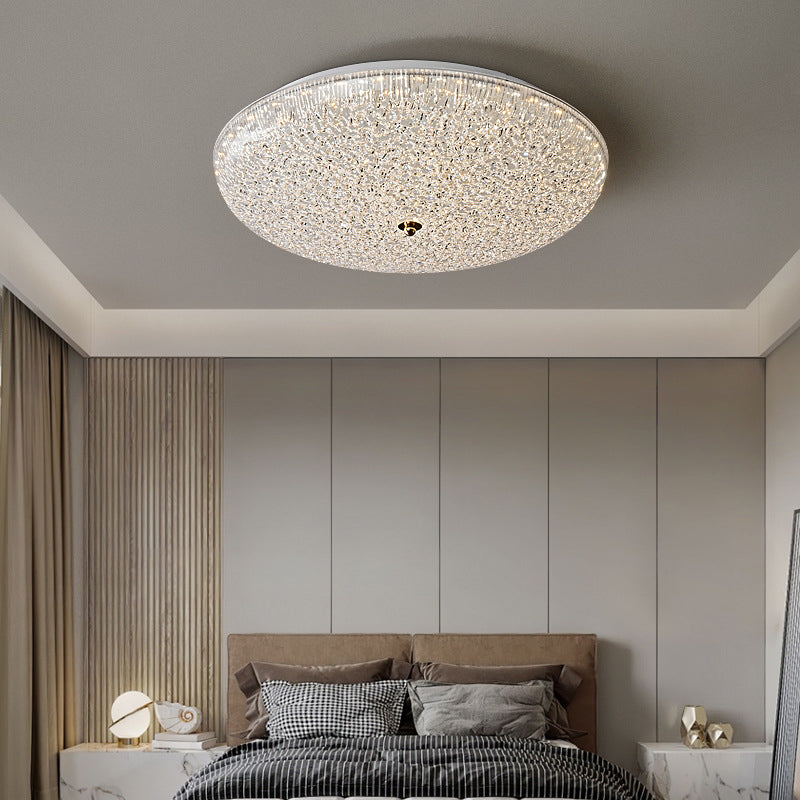 Contemporary Scandinavian Metal Acrylic Crystal Sand Semicircle LED Flush Mount Ceiling Light For Bedroom