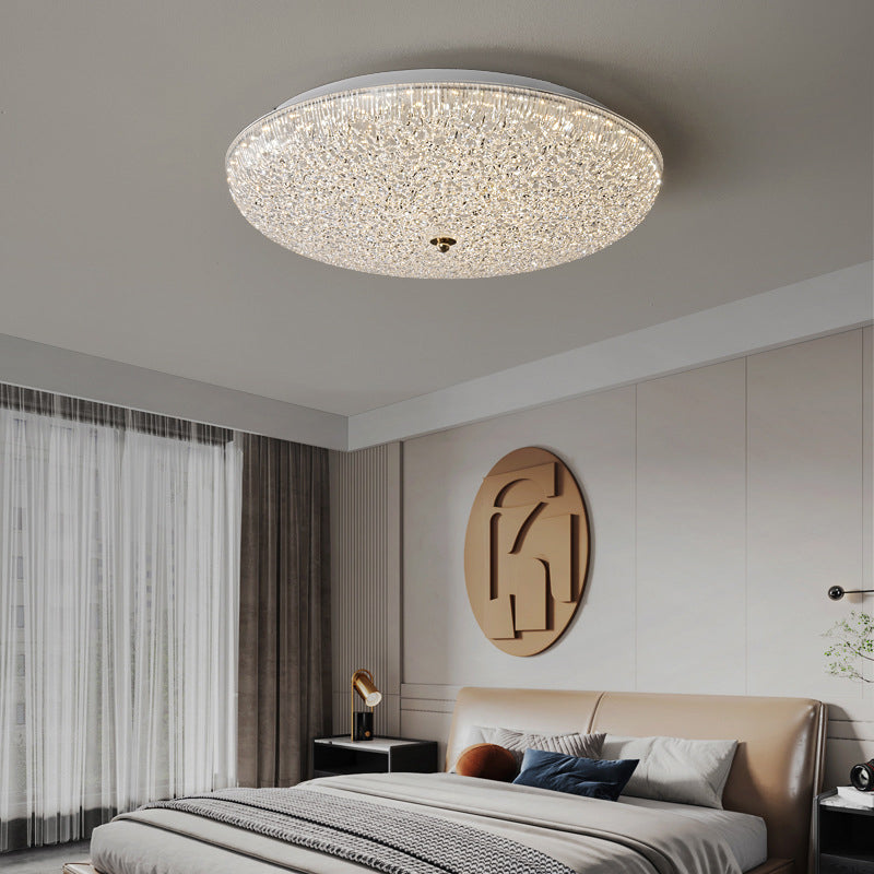 Contemporary Scandinavian Metal Acrylic Crystal Sand Semicircle LED Flush Mount Ceiling Light For Bedroom