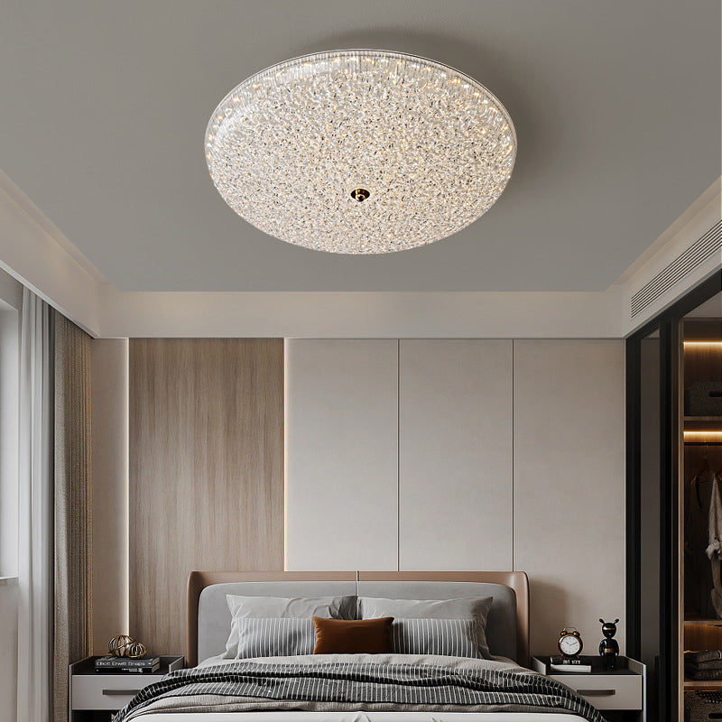 Contemporary Scandinavian Metal Acrylic Crystal Sand Semicircle LED Flush Mount Ceiling Light For Bedroom