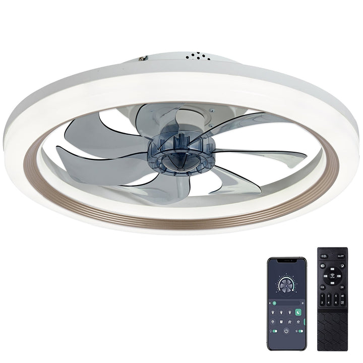 Ventilateur de plafond semi-encastré à LED rond en fer acrylique ABS scandinave contemporain pour chambre 