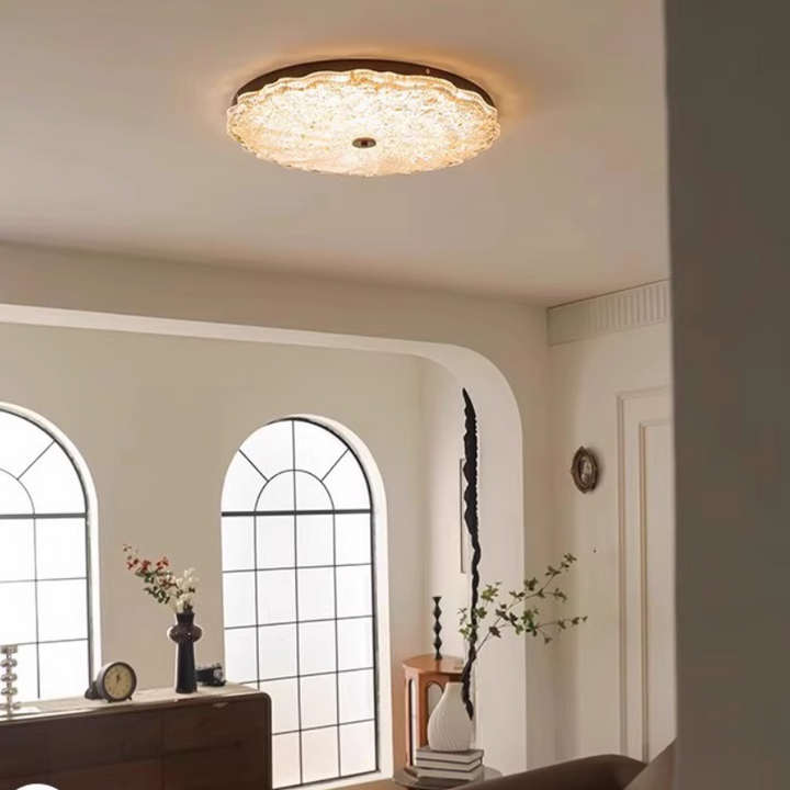 Plafonnier LED rond en résine de fer vintage traditionnel avec motif floral pour chambre 