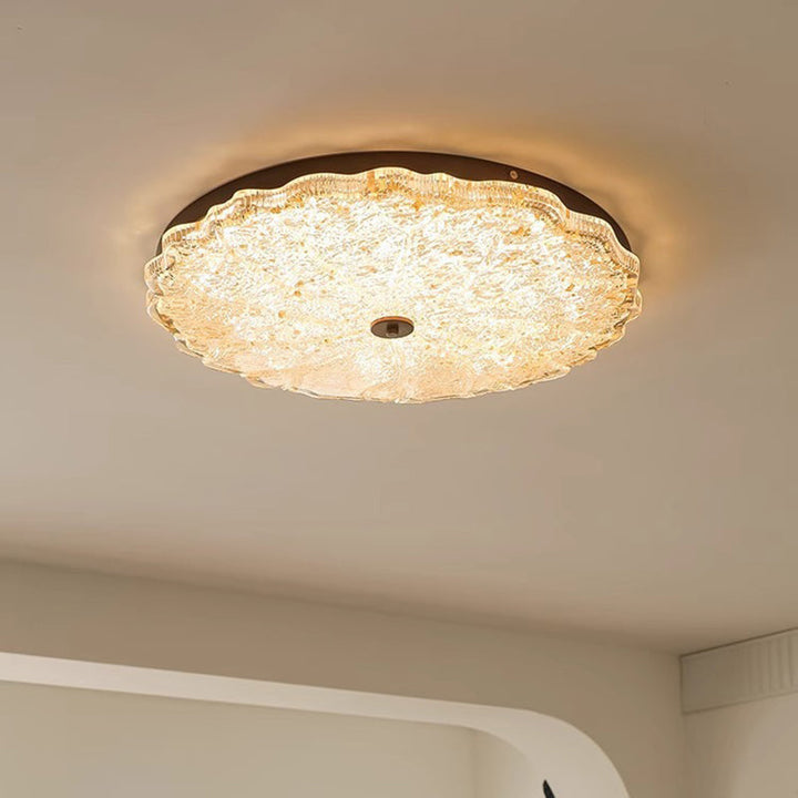 Plafonnier LED rond en résine de fer vintage traditionnel avec motif floral pour chambre 