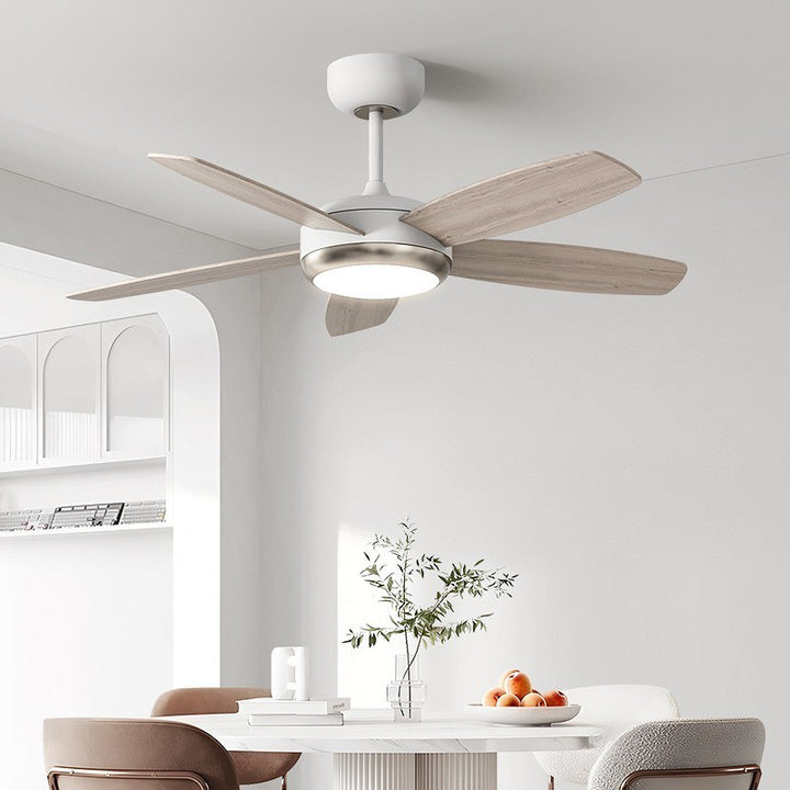 Contemporary Creative Wood Iron Rectangular Edge LED Semi-Flush Mount Ceiling Fan Light For Living Room