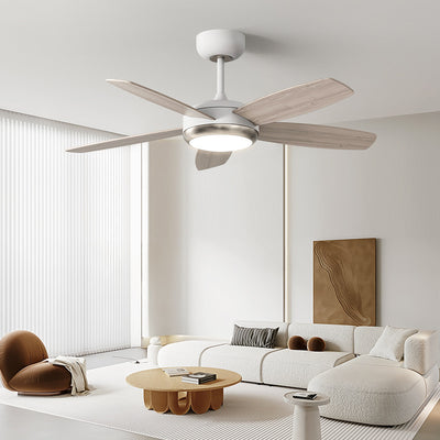 Ventilador de techo con luz LED de montaje semi-empotrado de borde rectangular de hierro y madera creativa contemporánea para sala de estar 