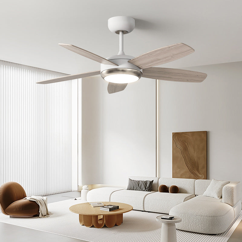 Ventilador de techo con luz LED de montaje semi-empotrado de borde rectangular de hierro y madera creativa contemporánea para sala de estar 