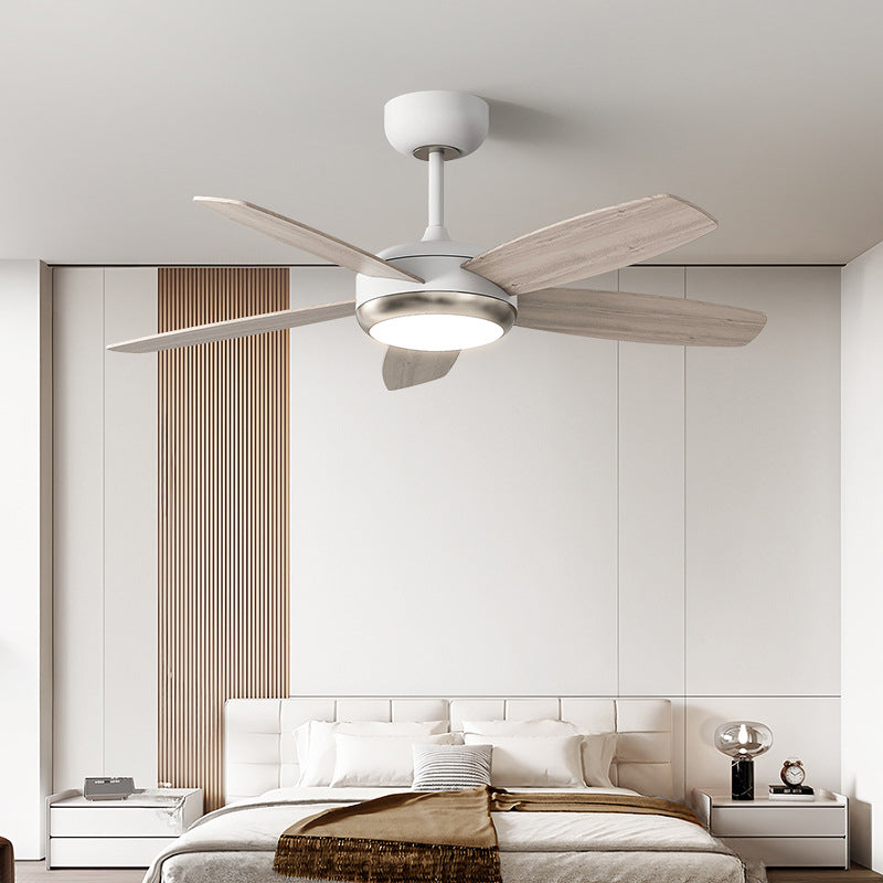 Ventilador de techo con luz LED de montaje semi-empotrado de borde rectangular de hierro y madera creativa contemporánea para sala de estar 