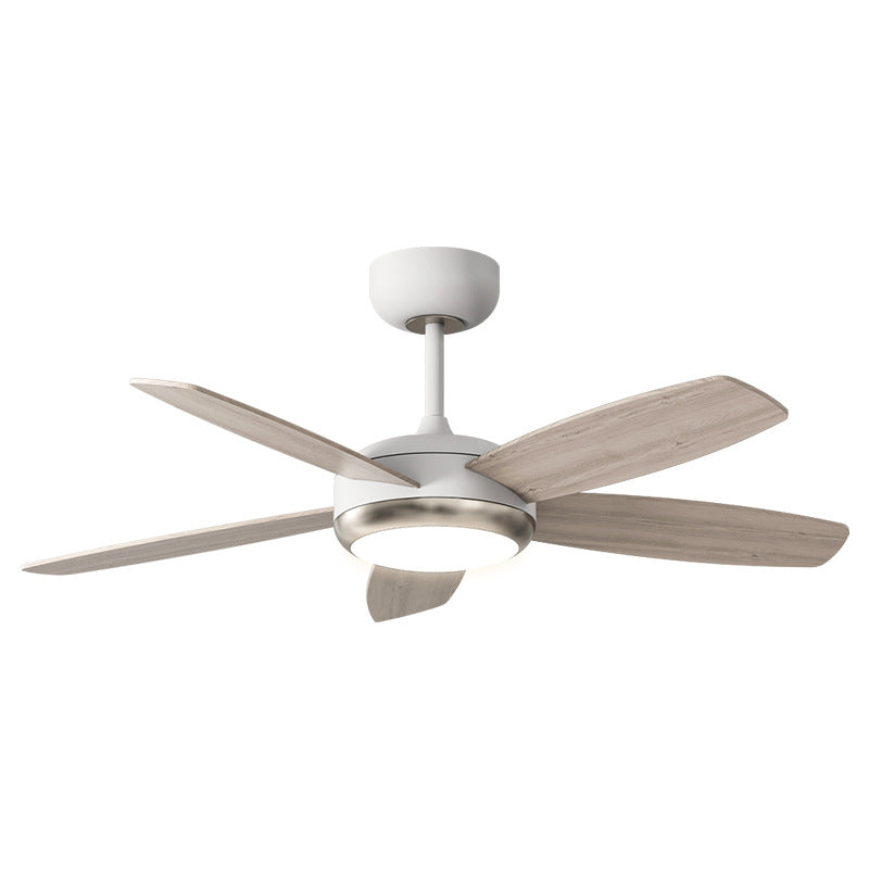 Ventilador de techo con luz LED de montaje semi-empotrado de borde rectangular de hierro y madera creativa contemporánea para sala de estar 