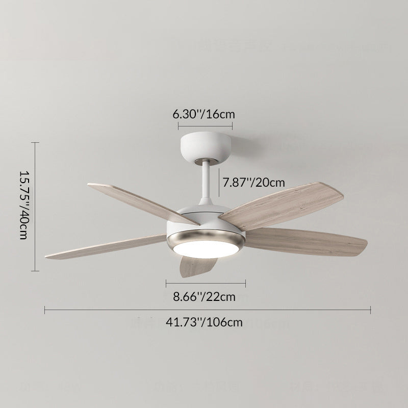 Ventilador de techo con luz LED de montaje semi-empotrado de borde rectangular de hierro y madera creativa contemporánea para sala de estar 