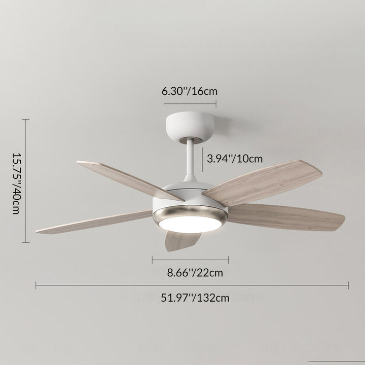 Contemporary Creative Wood Iron Rectangular Edge LED Semi-Flush Mount Ceiling Fan Light For Living Room