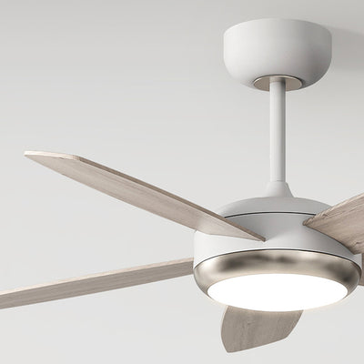 Ventilador de techo con luz LED de montaje semi-empotrado de borde rectangular de hierro y madera creativa contemporánea para sala de estar 