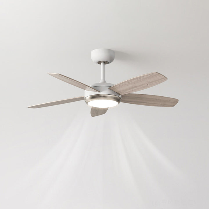 Contemporary Creative Wood Iron Rectangular Edge LED Semi-Flush Mount Ceiling Fan Light For Living Room