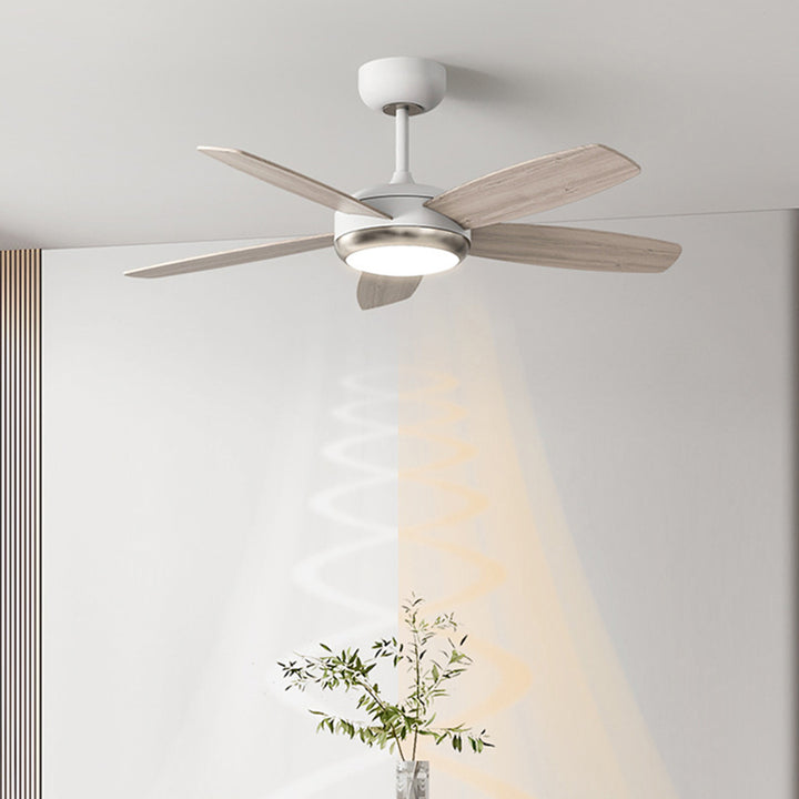 Contemporary Creative Wood Iron Rectangular Edge LED Semi-Flush Mount Ceiling Fan Light For Living Room