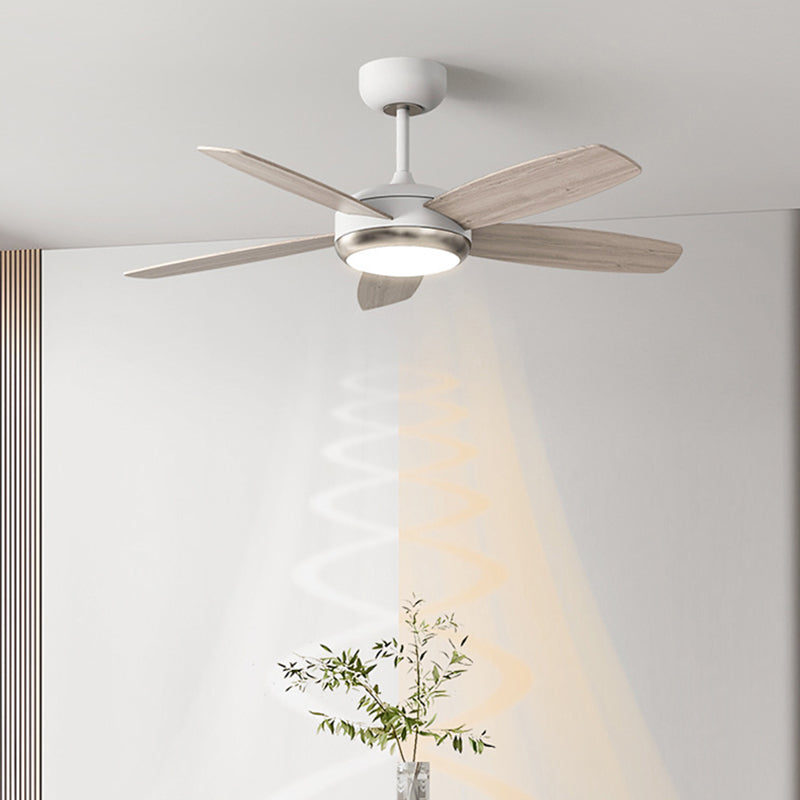 Ventilador de techo con luz LED de montaje semi-empotrado de borde rectangular de hierro y madera creativa contemporánea para sala de estar 