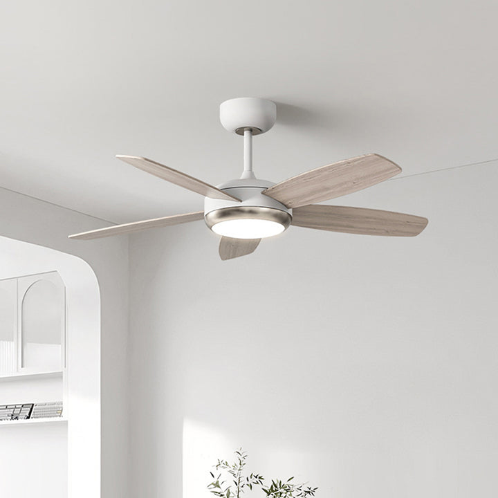 Contemporary Creative Wood Iron Rectangular Edge LED Semi-Flush Mount Ceiling Fan Light For Living Room