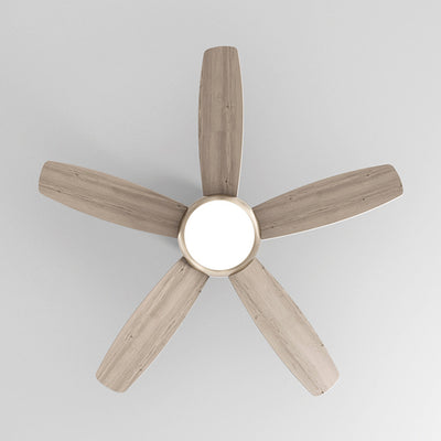 Ventilador de techo con luz LED de montaje semi-empotrado de borde rectangular de hierro y madera creativa contemporánea para sala de estar 