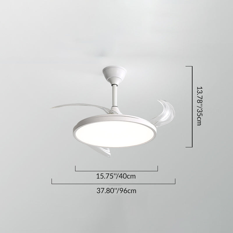 Modern Minimalist ABS PC Iron Curved Round LED Semi-Flush Mount Ceiling Fan Light For Bedroom