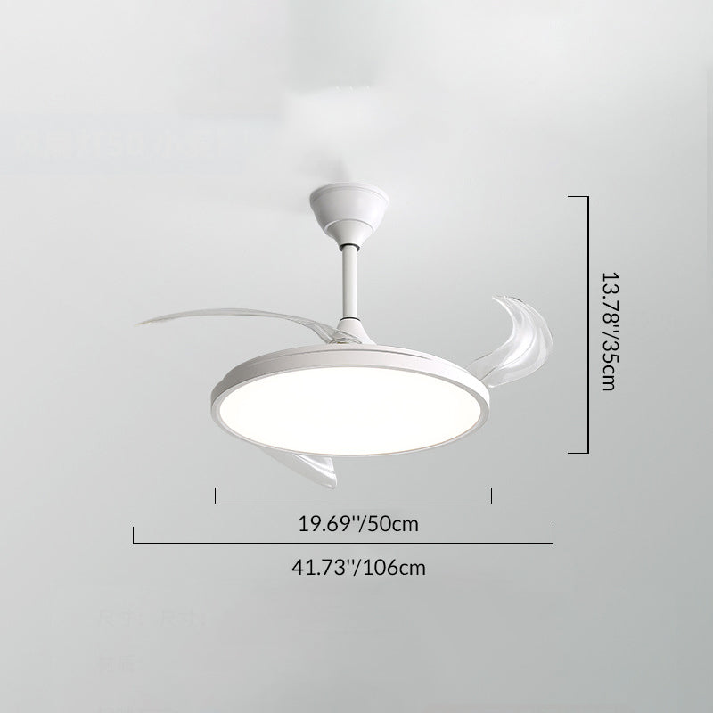 Modern Minimalist ABS PC Iron Curved Round LED Semi-Flush Mount Ceiling Fan Light For Bedroom