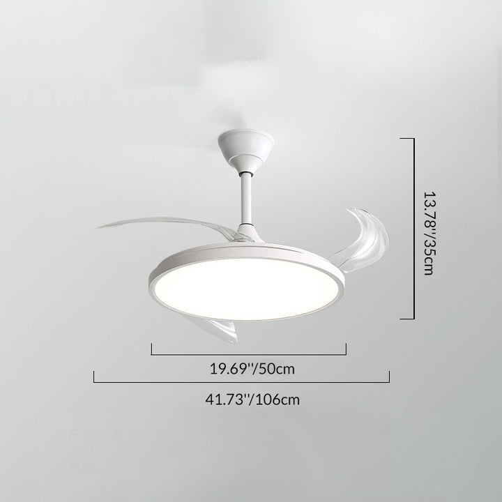 Modern Minimalist ABS PC Iron Curved Round LED Semi-Flush Mount Ceiling Fan Light For Bedroom