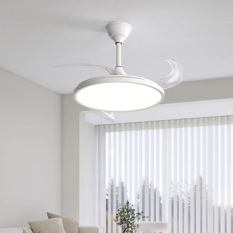 Modern Minimalist ABS PC Iron Curved Round LED Semi-Flush Mount Ceiling Fan Light For Bedroom