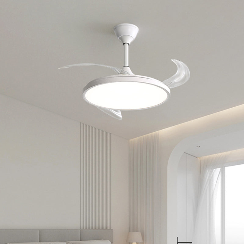 Modern Minimalist ABS PC Iron Curved Round LED Semi-Flush Mount Ceiling Fan Light For Bedroom