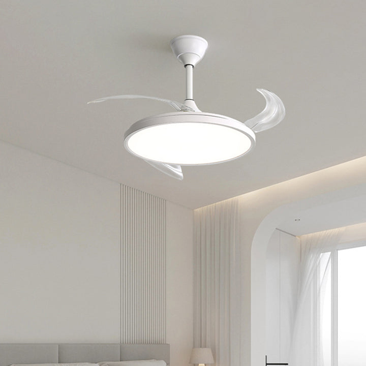 Modern Minimalist ABS PC Iron Curved Round LED Semi-Flush Mount Ceiling Fan Light For Bedroom